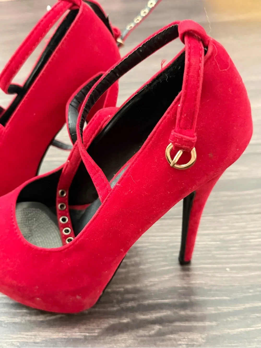 Women's Red Platform Crisscross Ankle-Strap High Heels